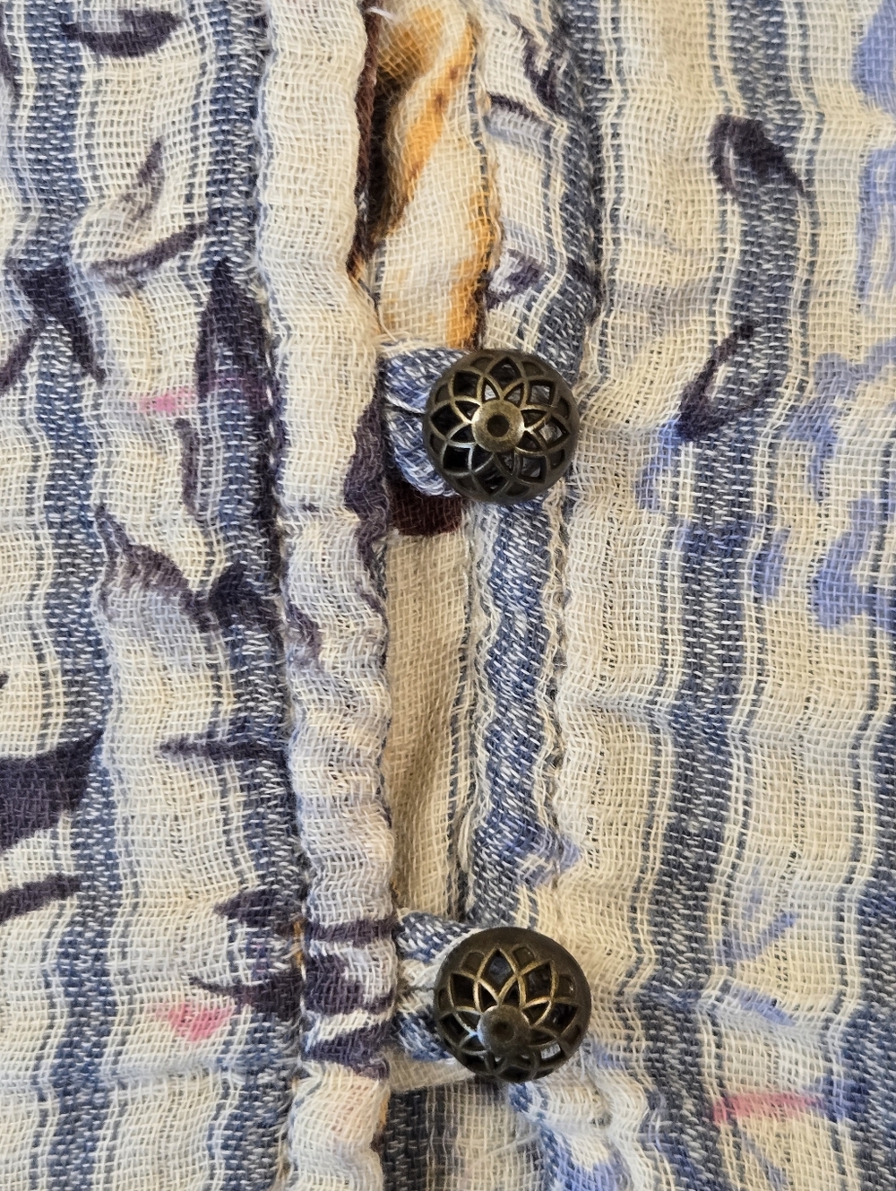 Pilcro Tavi Ruffled Striped Floral Button Down Top Cream Blue Anthropology 1X - Picture 14 of 16
